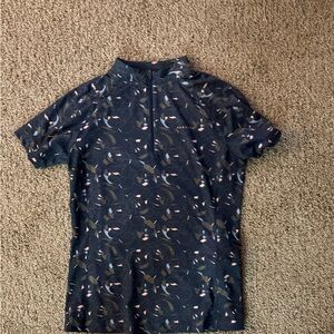 NWOT Aubrion Women's Navy Patterned English Practice Short Sleeve Top